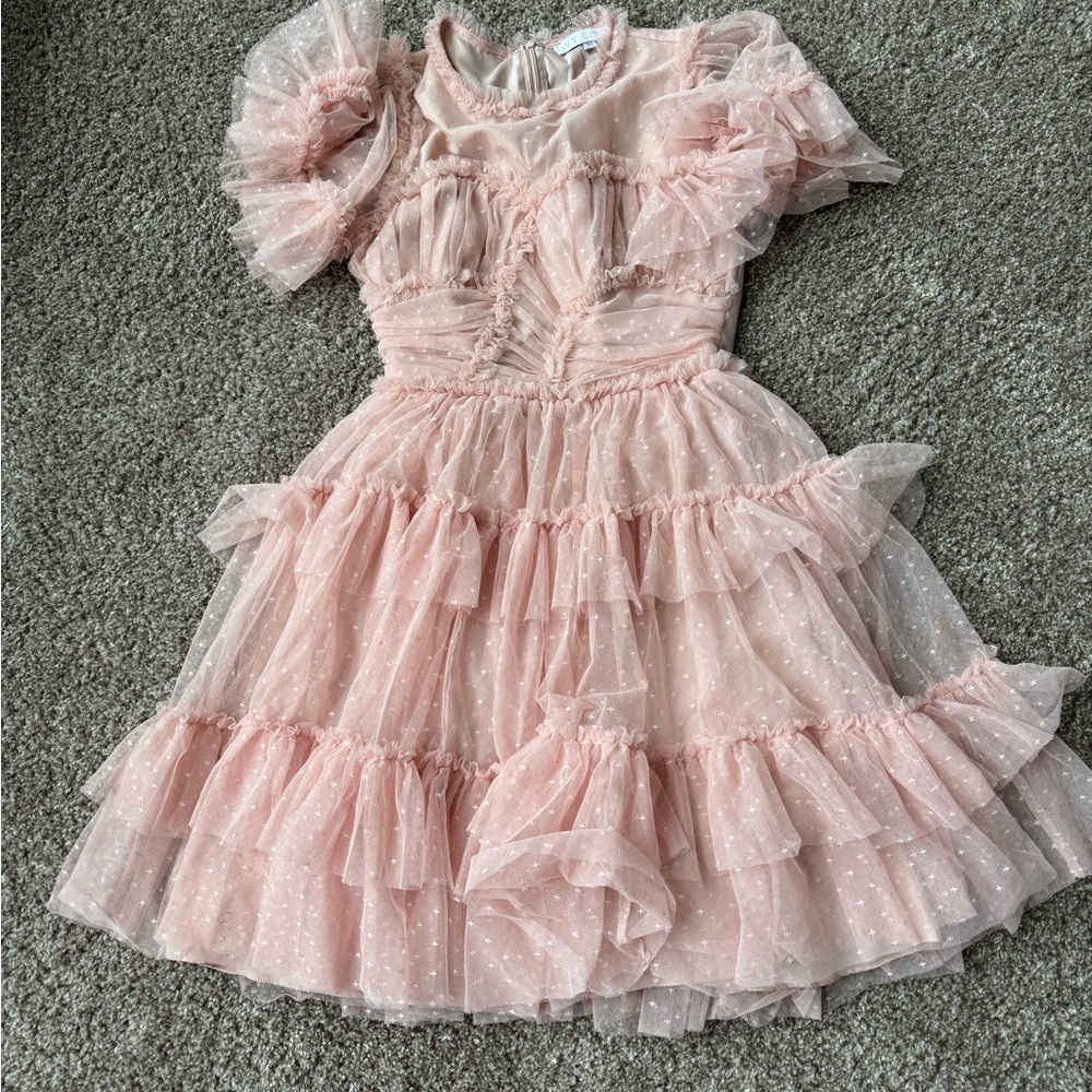 Ivy City Co Blush Ruffled Midi Dress